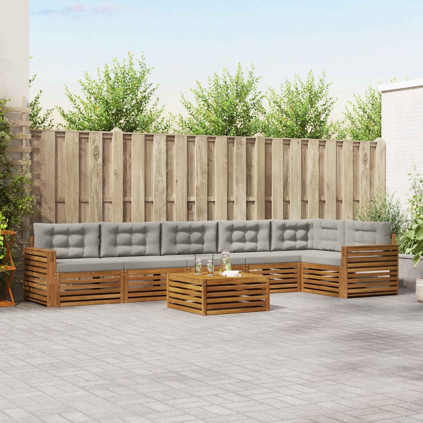 Set di divani da esterno 7 pcs Grigio Naturale e Chiaro