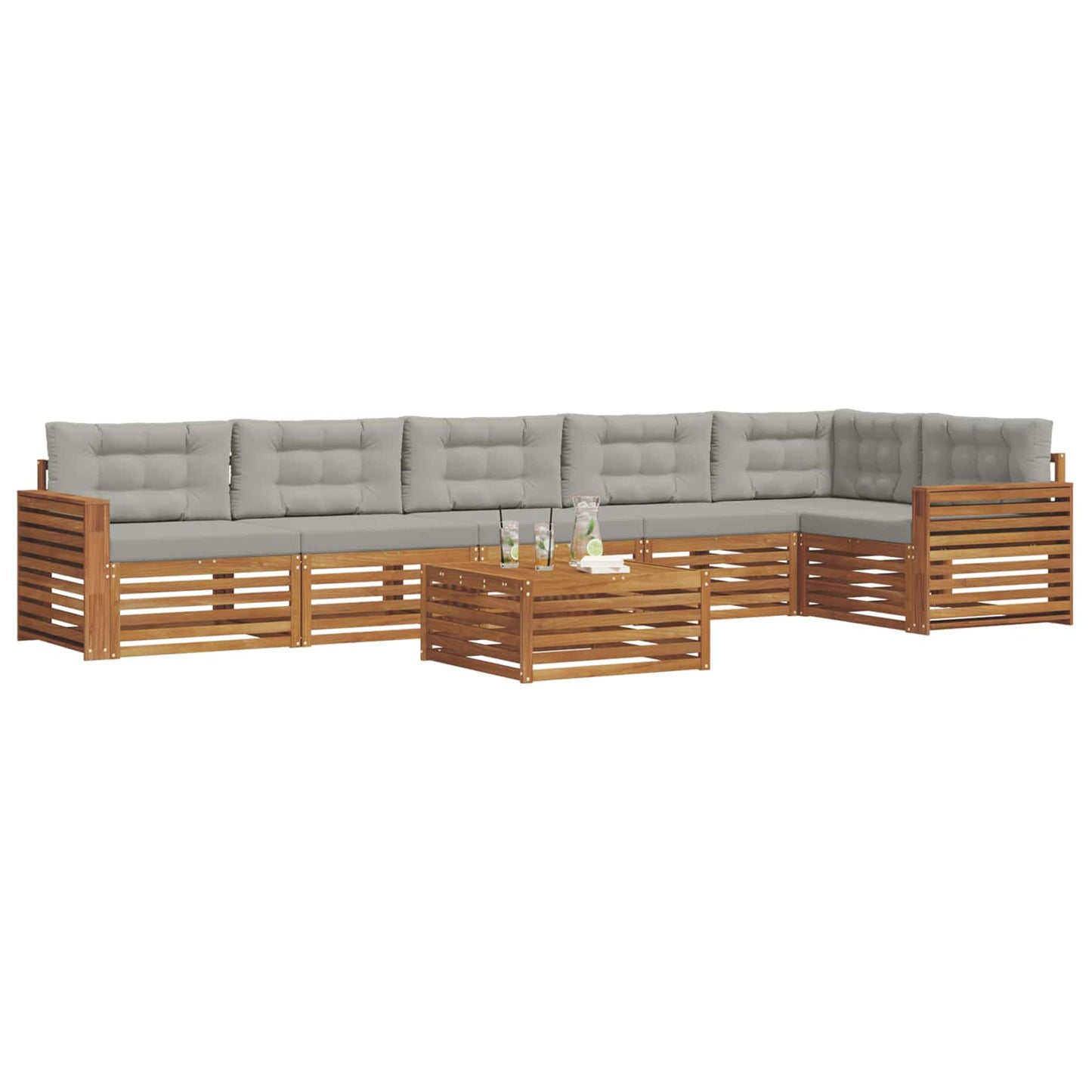 Set di divani da esterno 7 pcs Grigio Naturale e Chiaro | homemem39