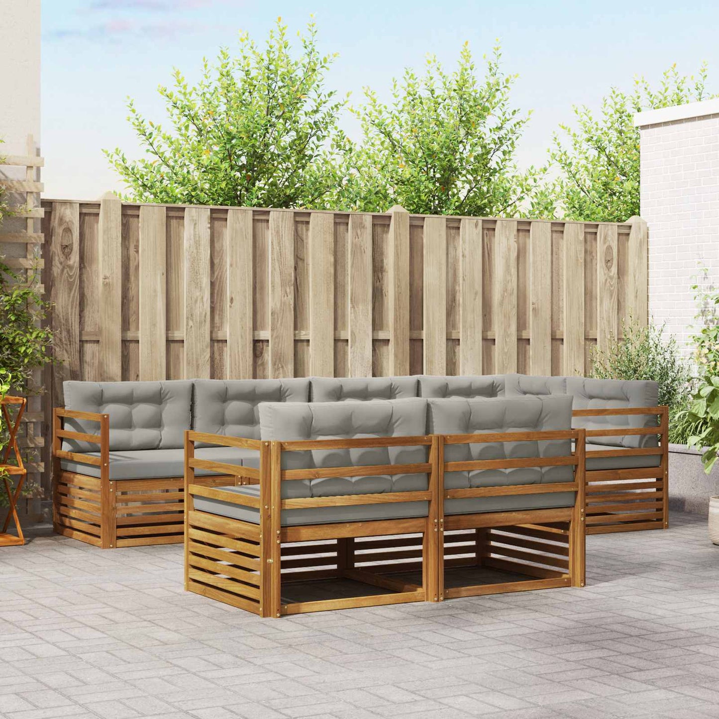 Set di divani da esterno 7 pcs Grigio Naturale e Chiaro