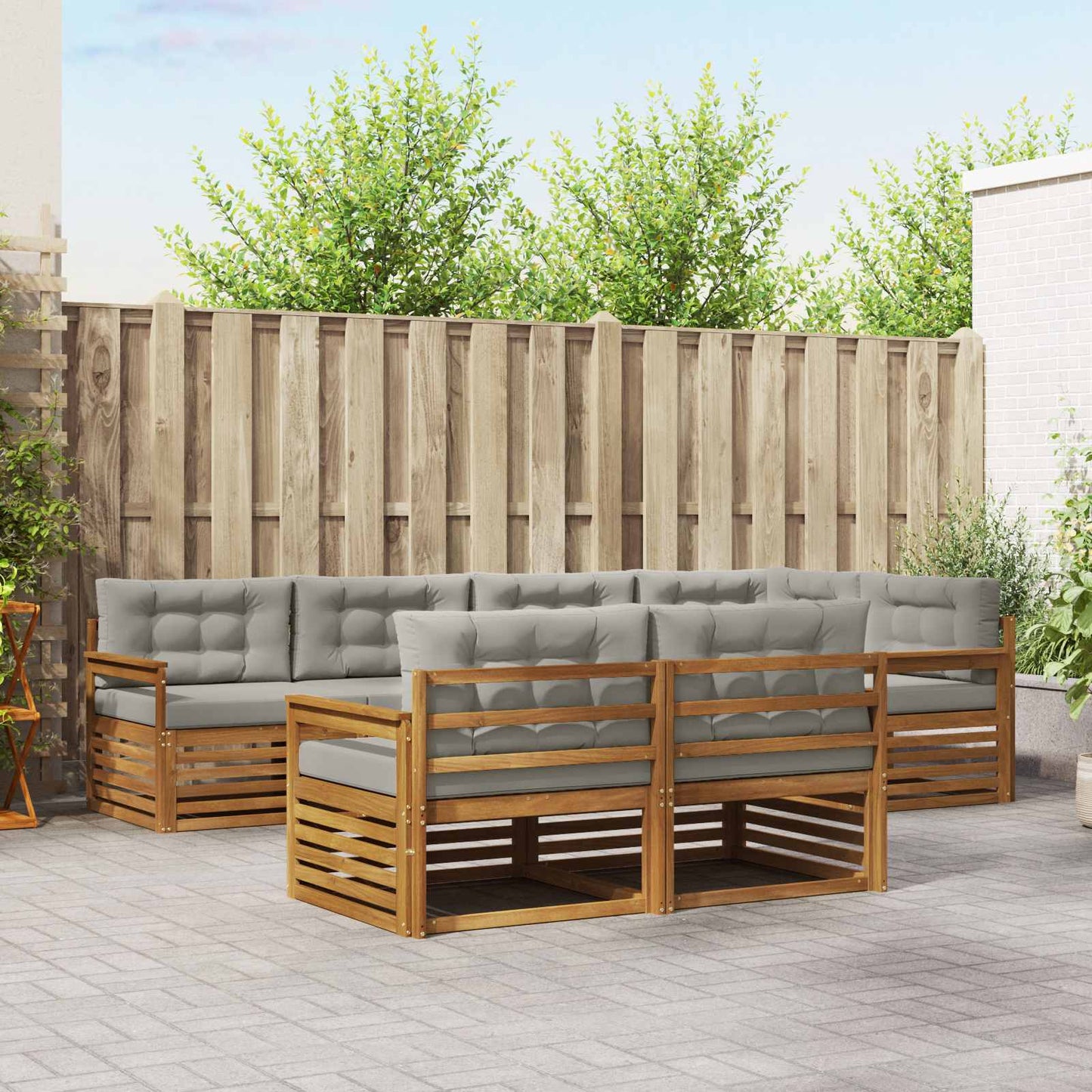 Set di divani da esterno 7 pcs Grigio Naturale e Chiaro