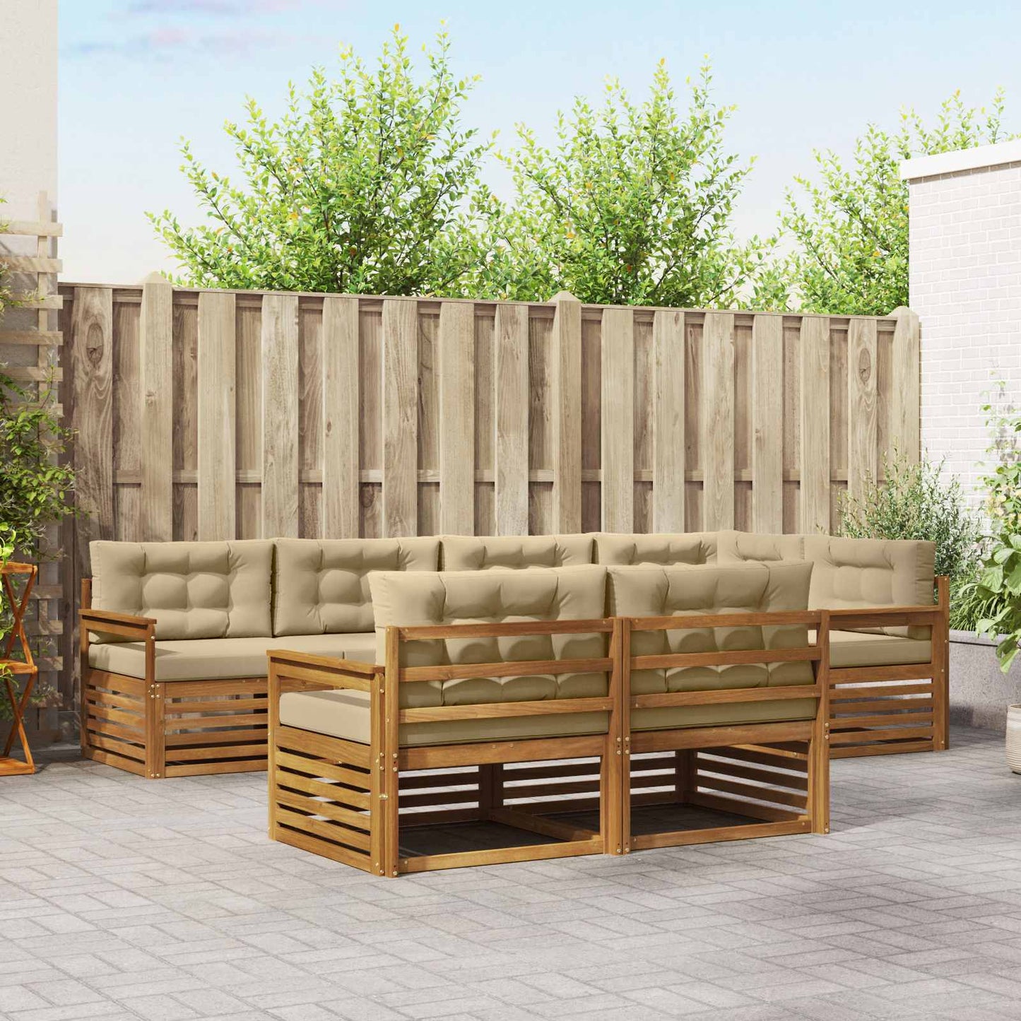 Set di divani da esterno con cuscino 7 pcs Naturale e Beige