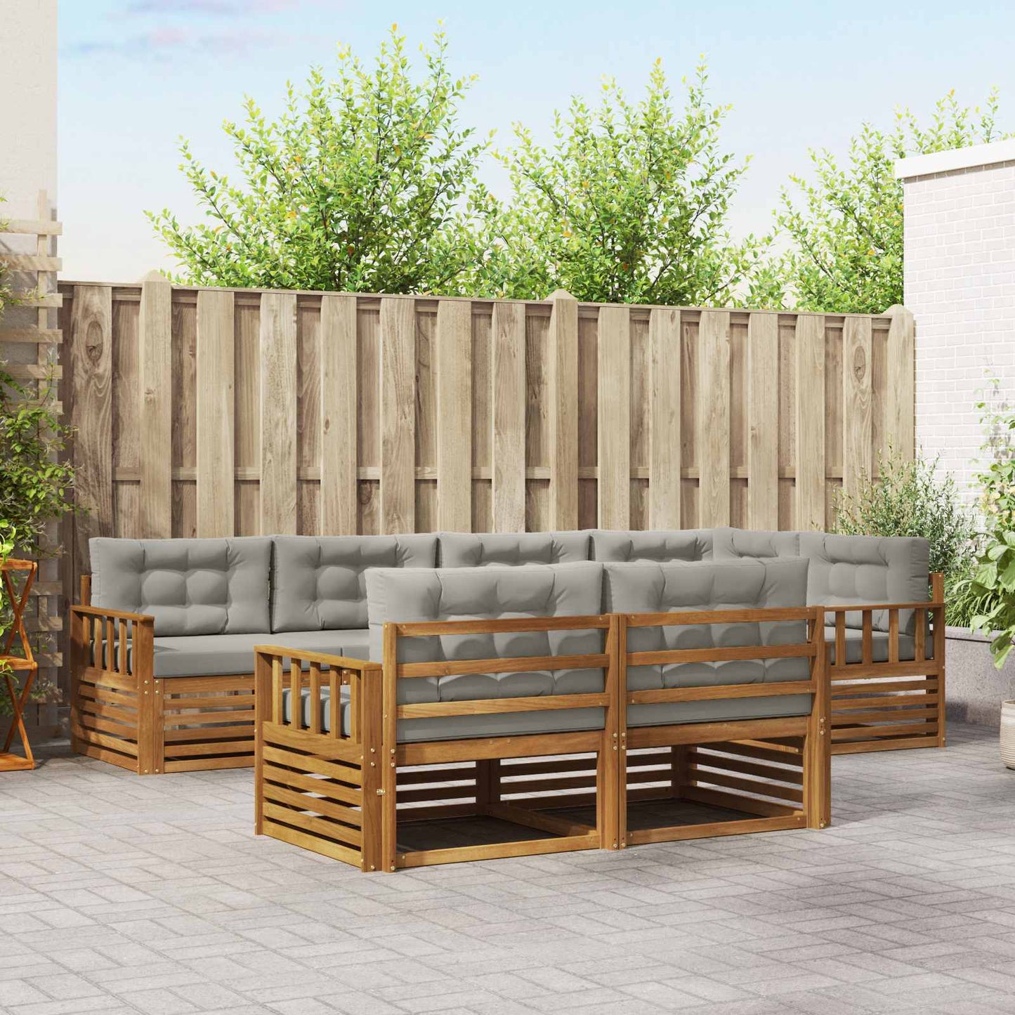 Set di divani da esterno 7 pcs Grigio Naturale e Chiaro