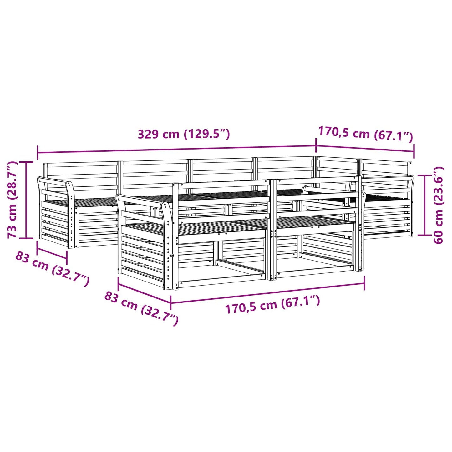 Set di divani da esterno 7 pcs Naturale | homemem39