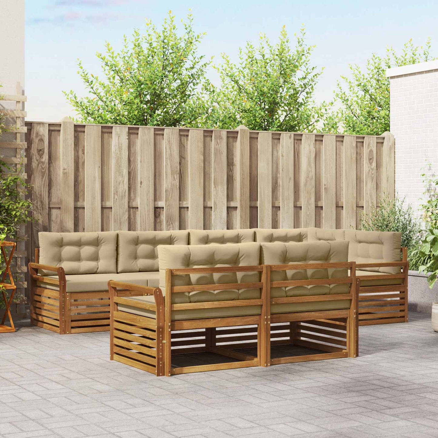 Set di divani da esterno con cuscino 7 pcs Naturale e Beige | homemem39