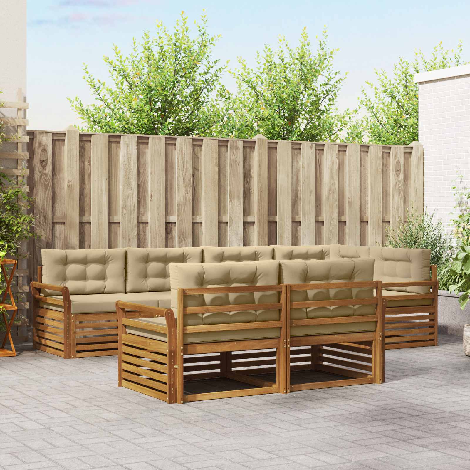 Set di divani da esterno con cuscino 7 pcs Naturale e Beige | homemem39