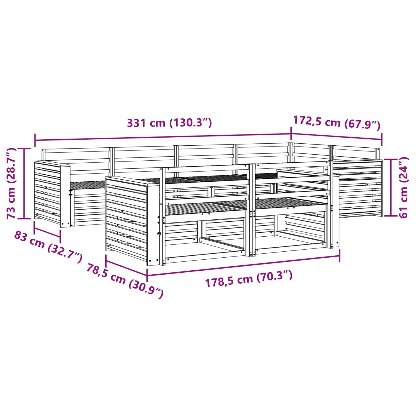 Set di divani da esterno 7 pcs Naturale | homemem39