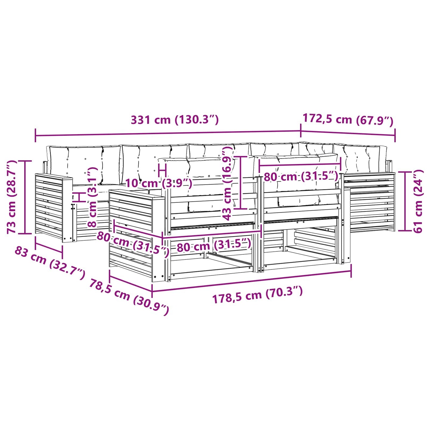 Set di divani da esterno con cuscino 7 pcs Naturale e Crema | homemem39