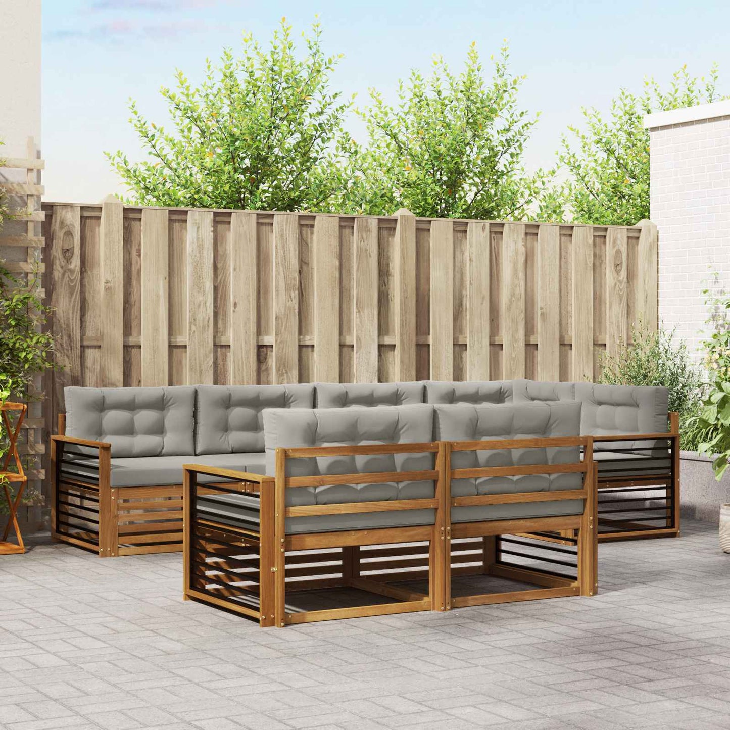 Set di divani da esterno 7 pcs Grigio Naturale e Chiaro