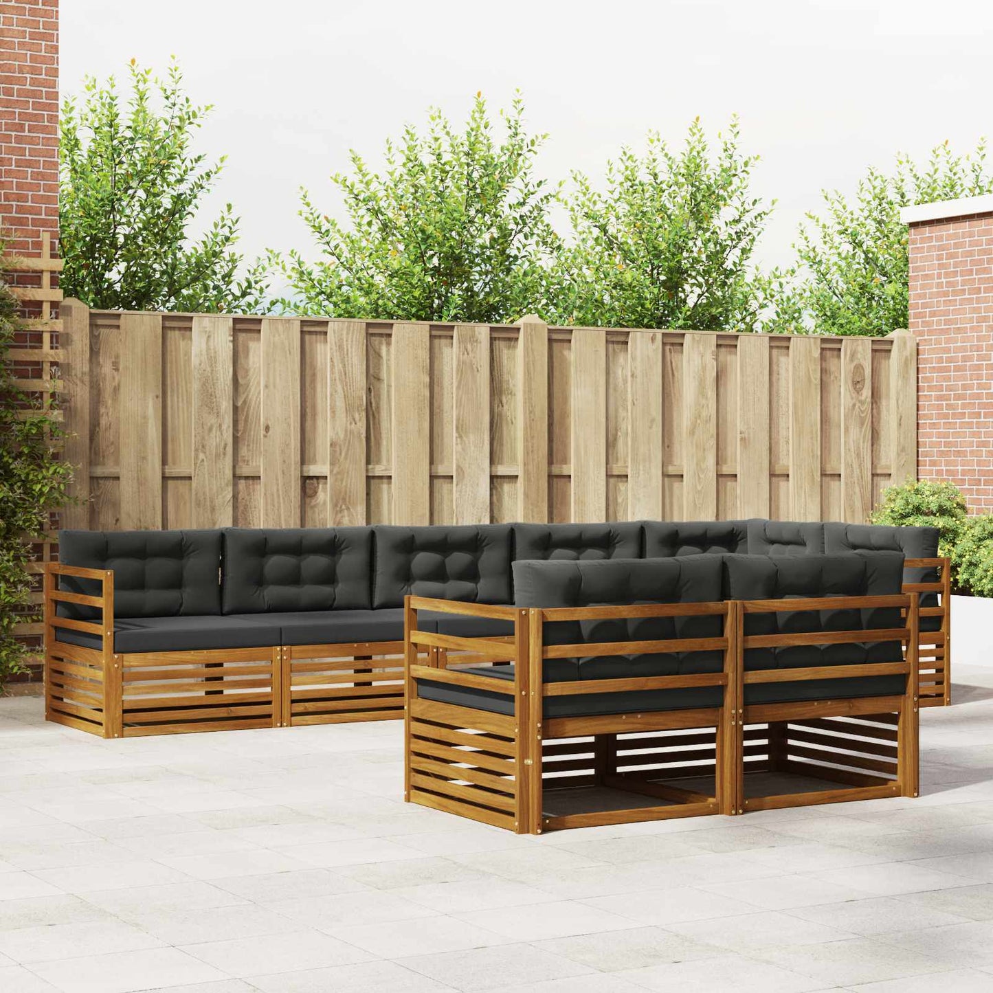 Set di divani da esterno con cuscino 8 pcs Naturale e Antracite