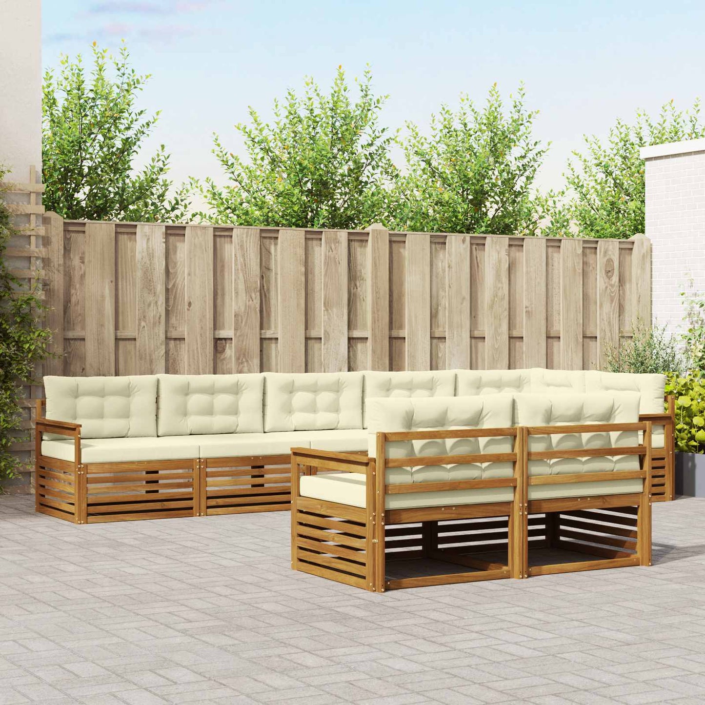 Set di divani da esterno con cuscino 8 pcs Naturale e Crema