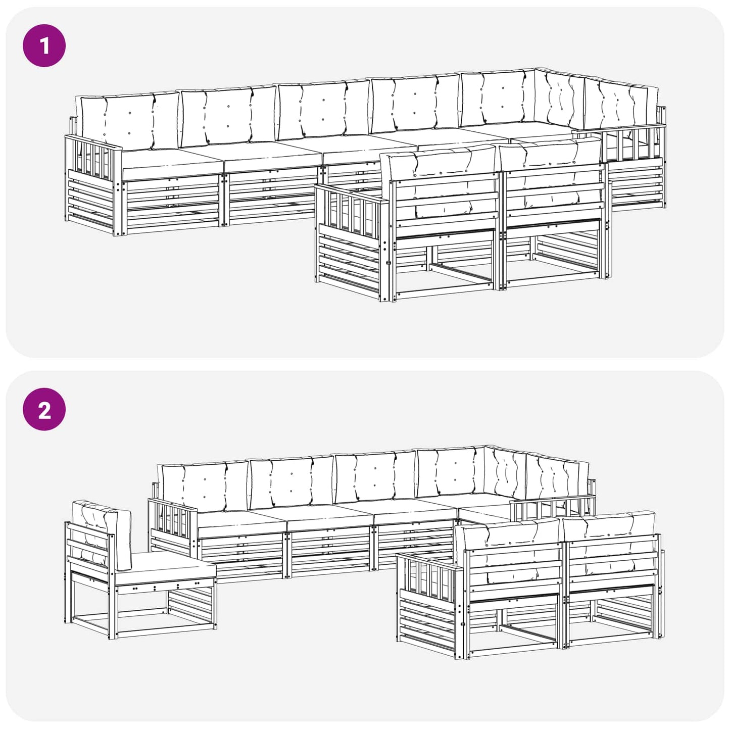 Set di divani da esterno con cuscino 8 pcs Naturale e Antracite | homemem39
