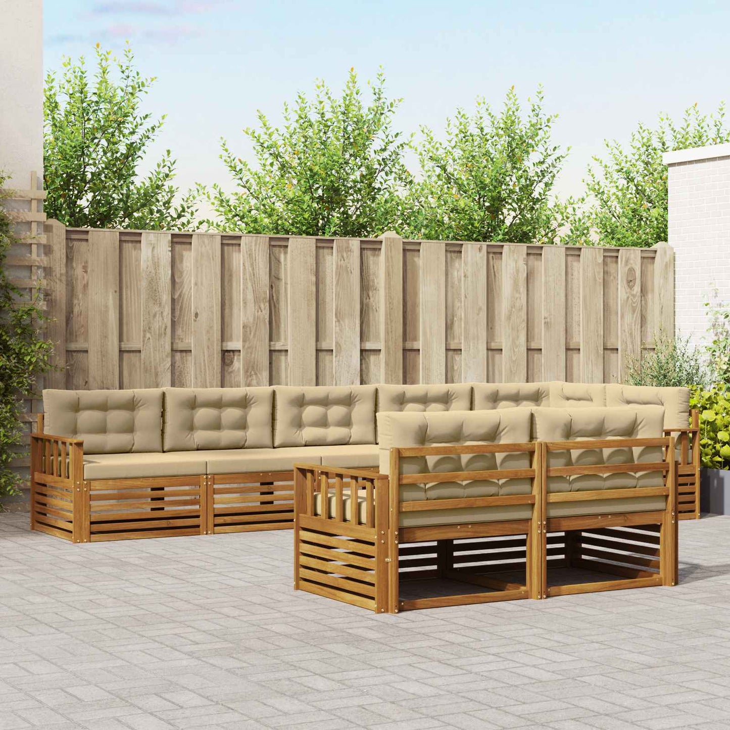 Set di divani da esterno con cuscino 8 pcs Naturale e Beige | homemem39