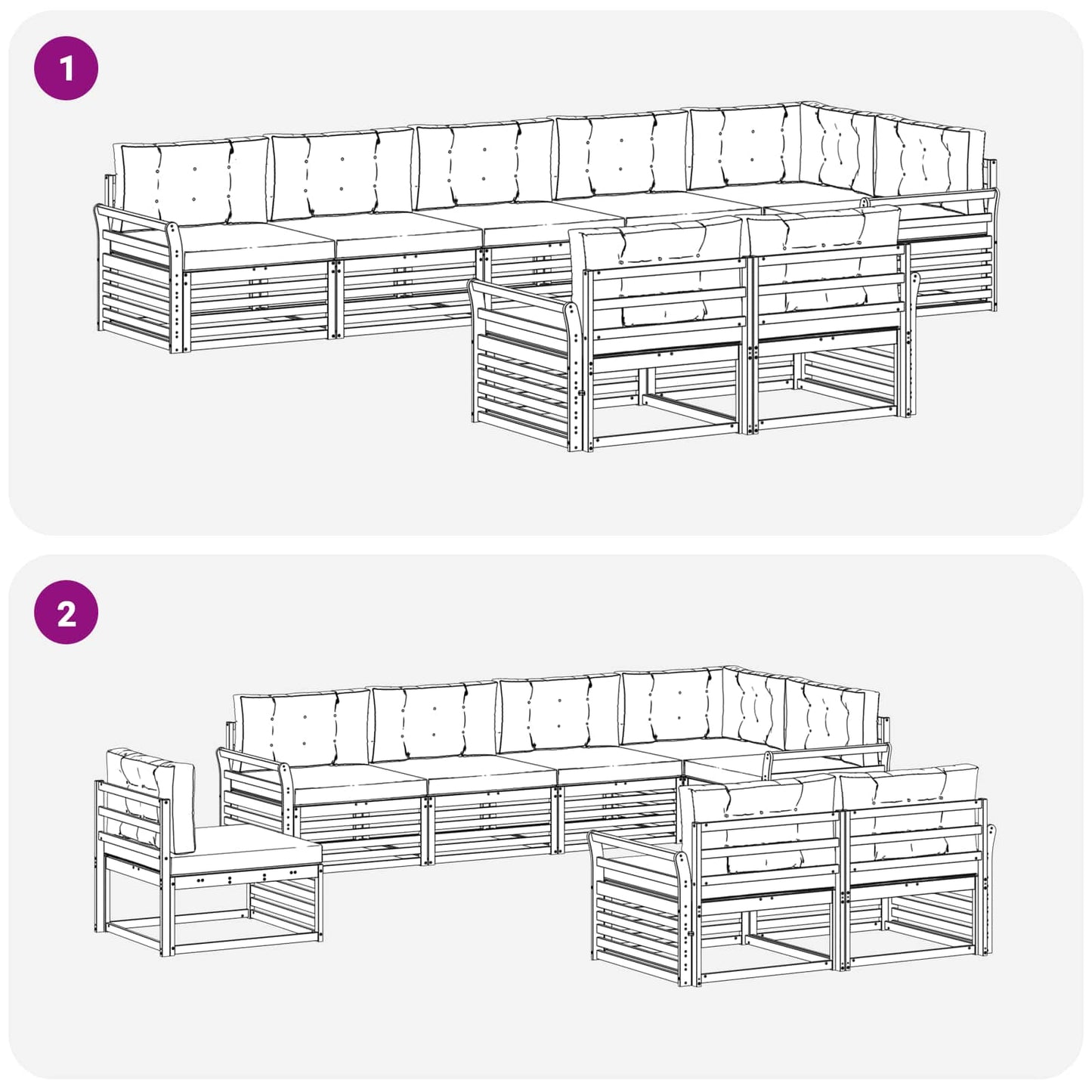 Set di divani da esterno 8 pcs Grigio Naturale e Chiaro