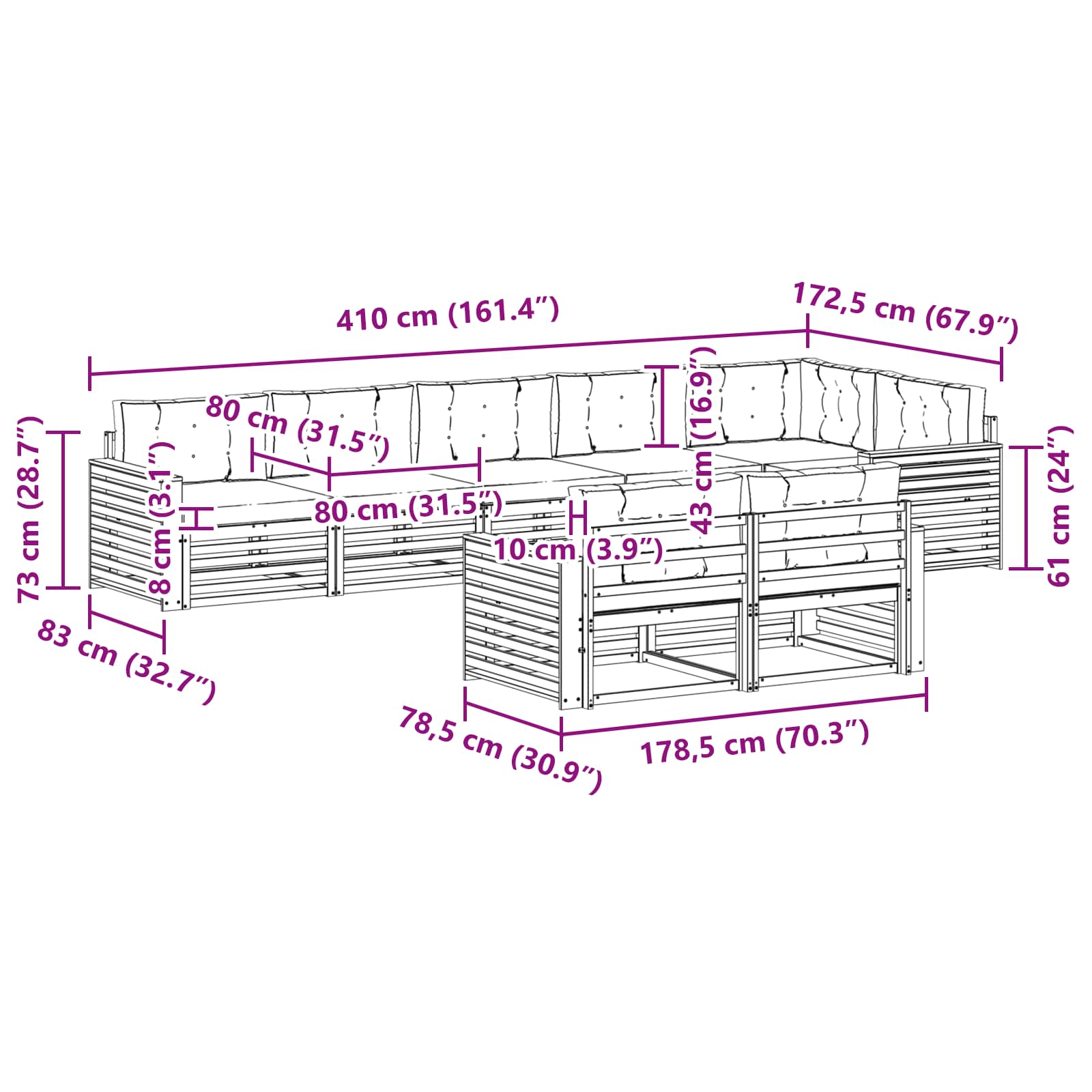 Set di divani da esterno con cuscino 8 pcs Naturale e Crema | homemem39