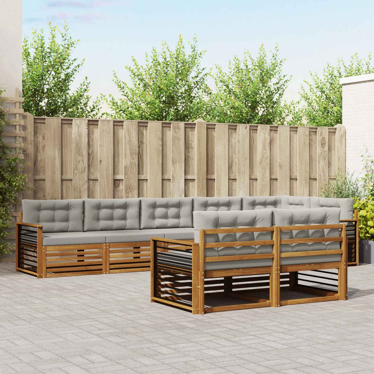 Set di divani da esterno 8 pcs Grigio Naturale e Chiaro