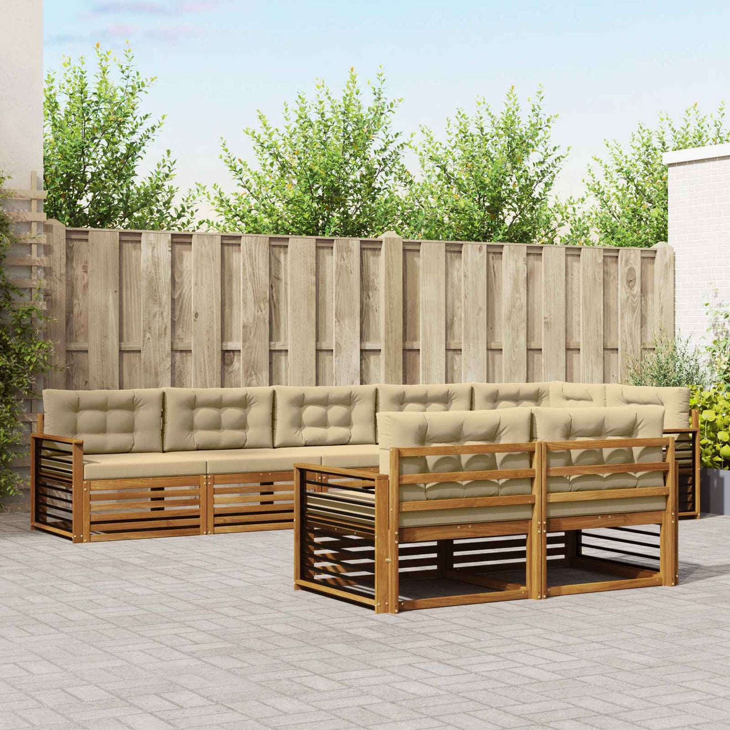 Set di divani da esterno con cuscino 8 pcs Naturale e Beige | homemem39
