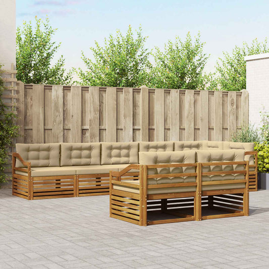 Set di divani da esterno con cuscino 8 pcs Naturale e Beige