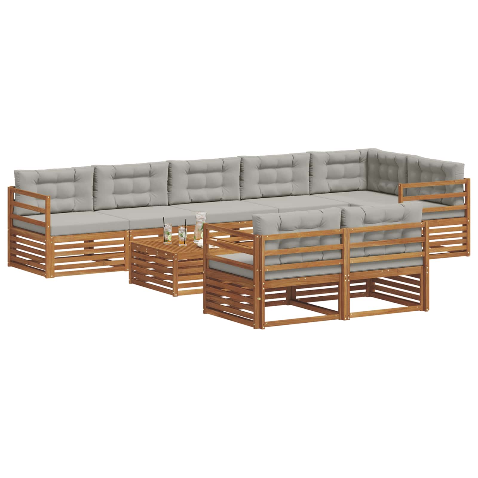 Set di divani da esterno 9 pcs Grigio Naturale e Chiaro | homemem39