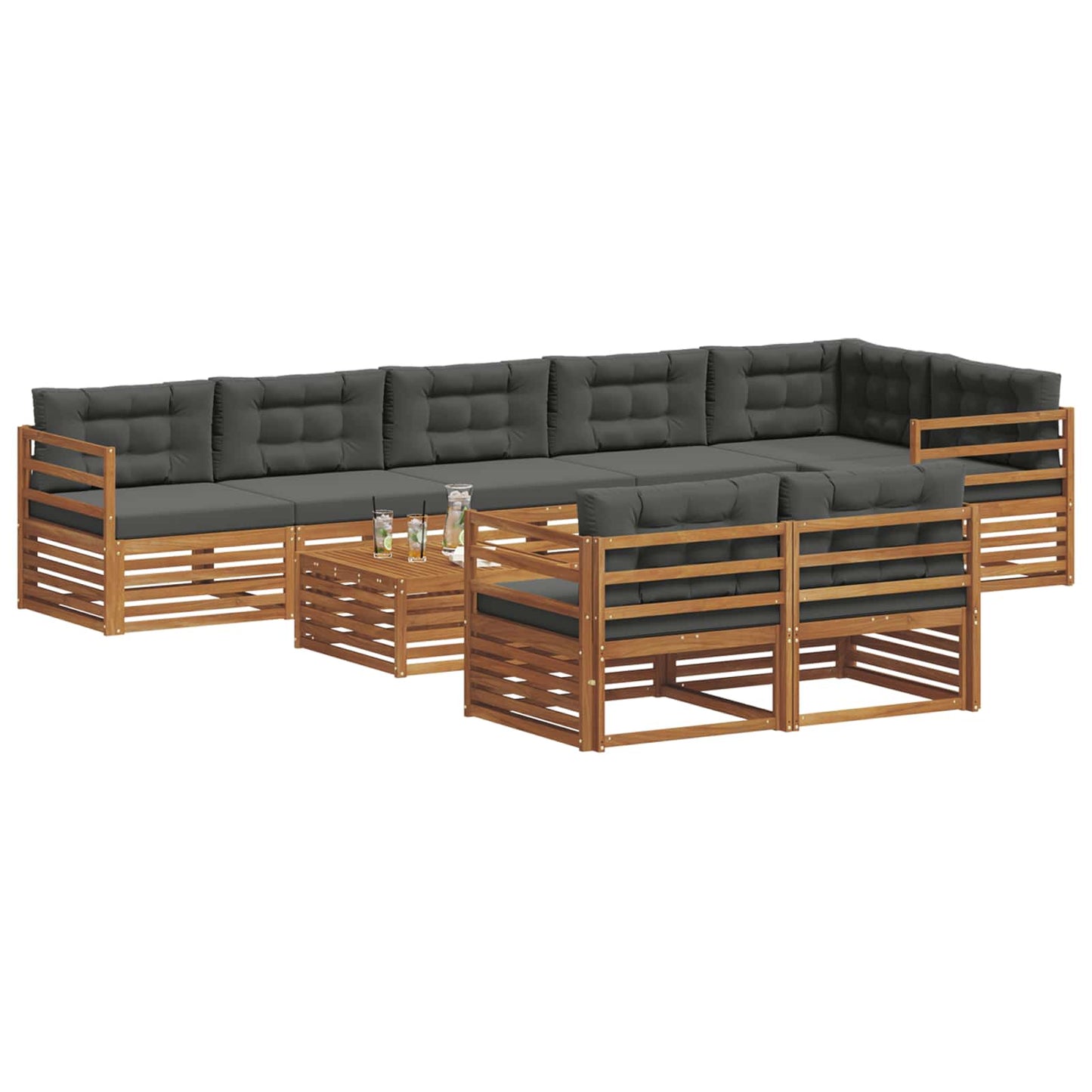 Set di divani da esterno con cuscino 9 pcs Naturale e Antracite | homemem39