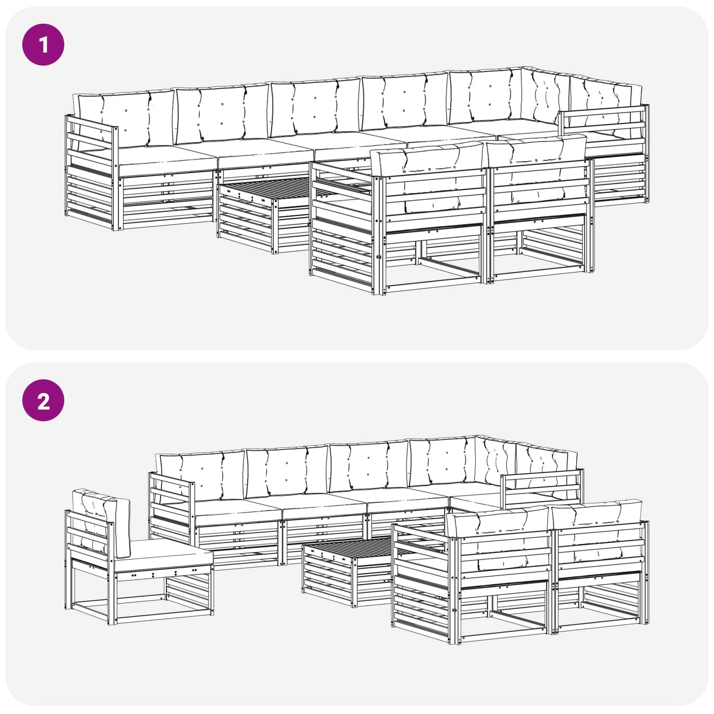 Set di divani da esterno con cuscino 9 pcs Naturale e Antracite | homemem39