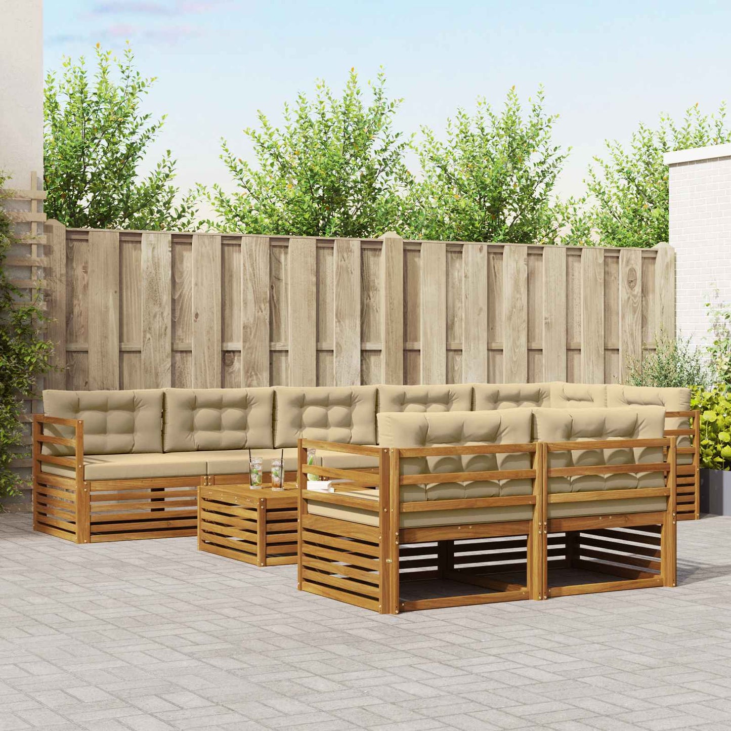 Set di divani da esterno con cuscino 9 pcs Naturale e Beige