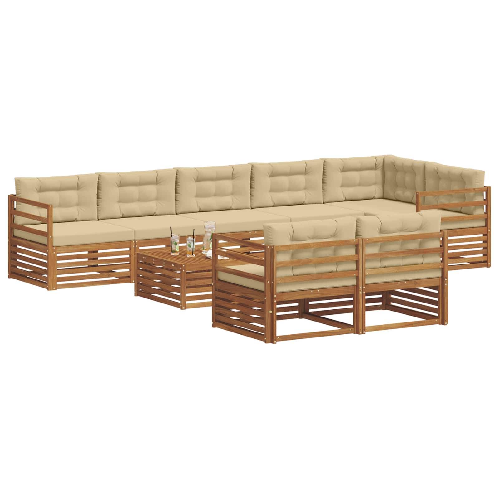 Set di divani da esterno con cuscino 9 pcs Naturale e Beige | homemem39