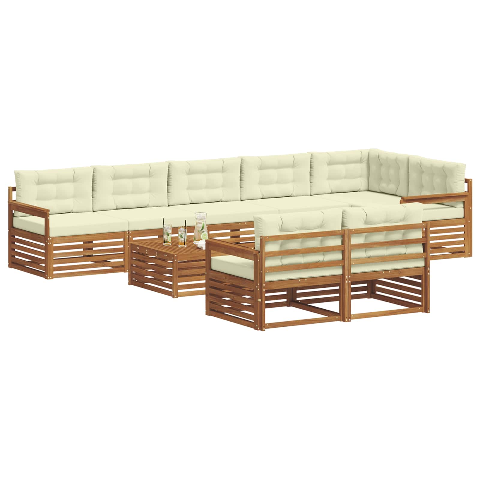 Set di divani da esterno con cuscino 9 pcs Naturale e Crema | homemem39