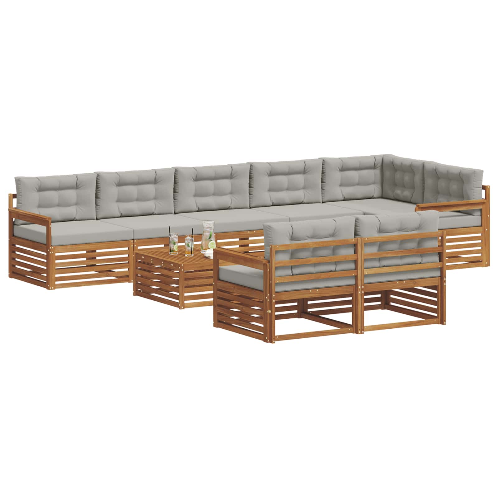 Set di divani da esterno 9 pcs Grigio Naturale e Chiaro | homemem39