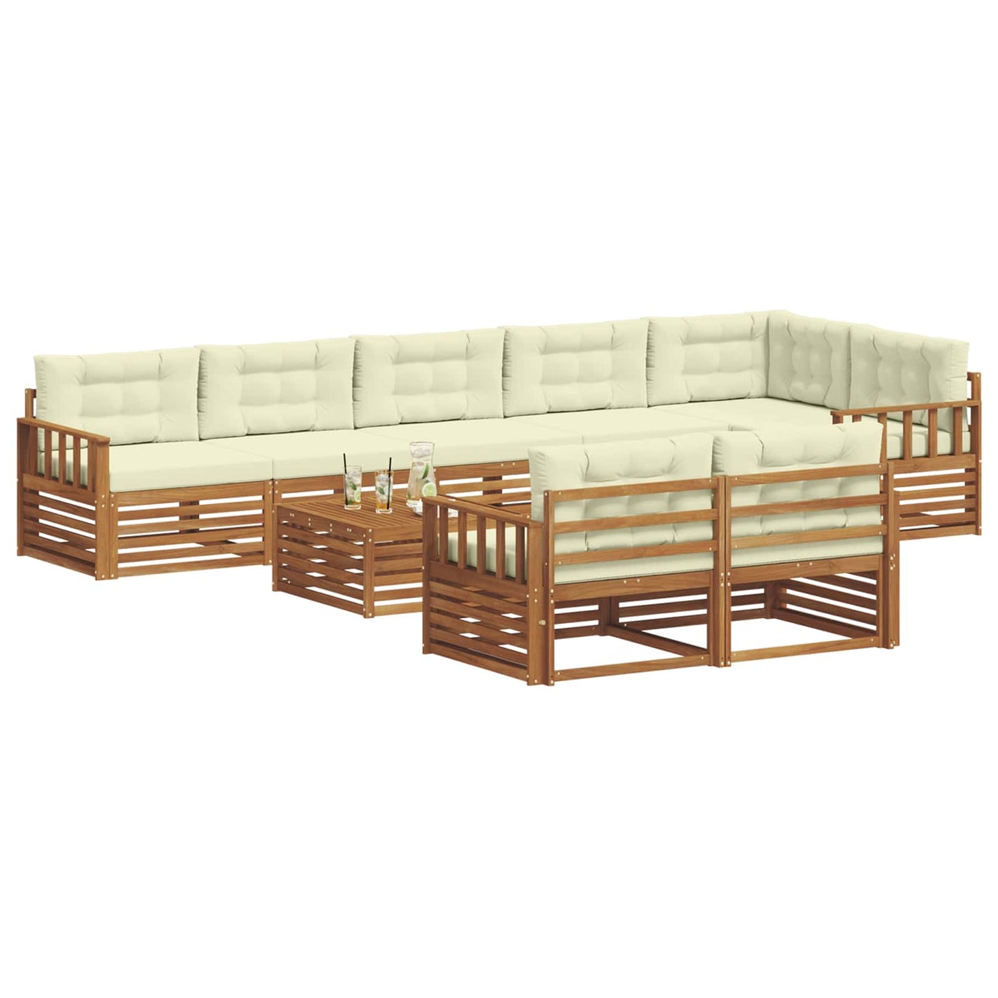 Set di divani da esterno con cuscino 9 pcs Naturale e Crema | homemem39