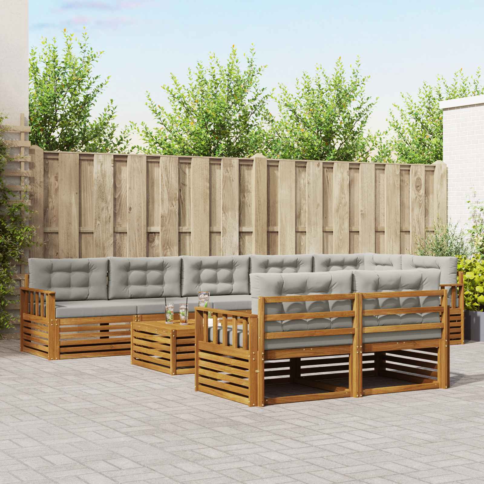 Set di divani da esterno 9 pcs Grigio Naturale e Chiaro | homemem39