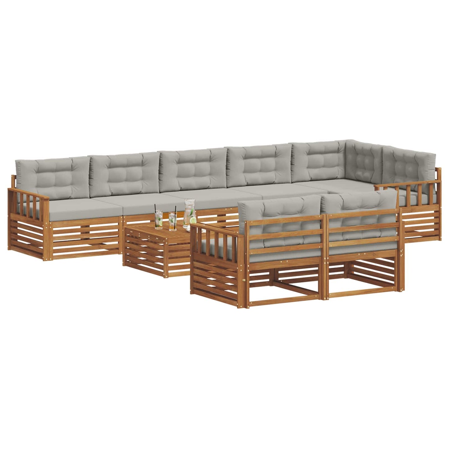 Set di divani da esterno 9 pcs Grigio Naturale e Chiaro | homemem39