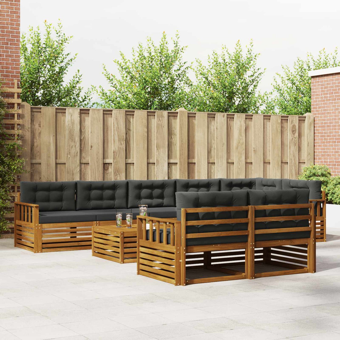 Set di divani da esterno con cuscino 9 pcs Naturale e Antracite