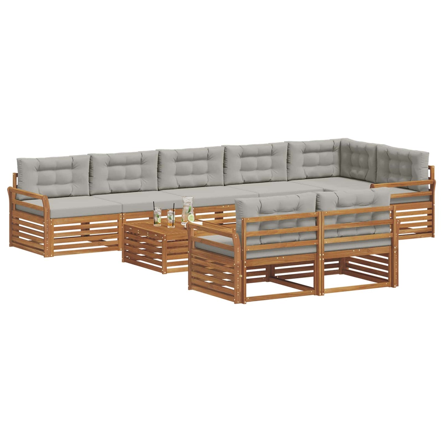 Set di divani da esterno 9 pcs Grigio Naturale e Chiaro | homemem39