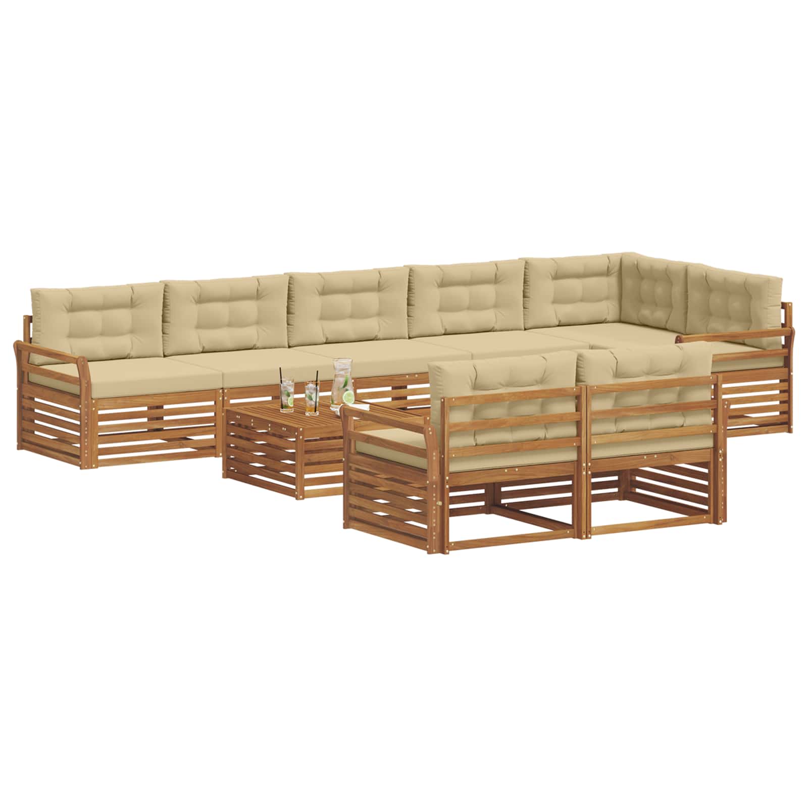Set di divani da esterno con cuscino 9 pcs Naturale e Beige | homemem39