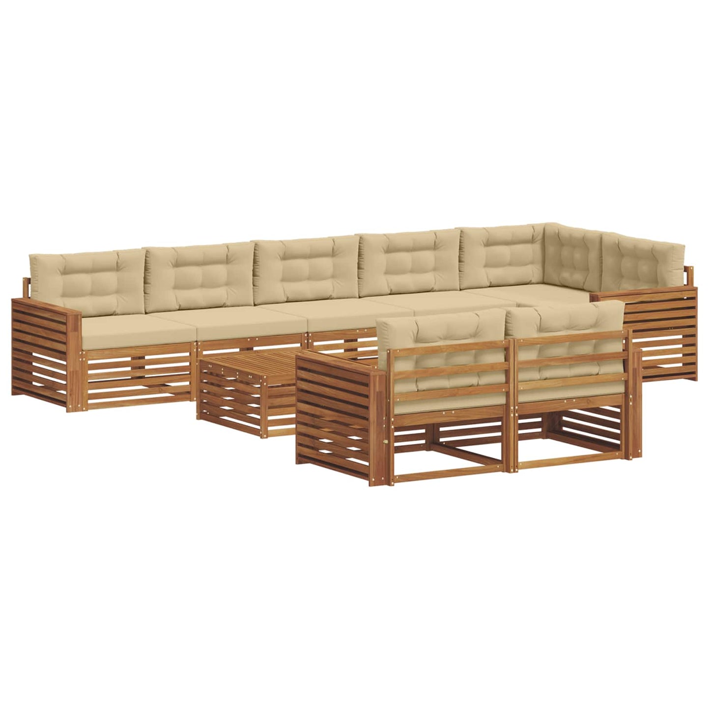 Set di divani da esterno con cuscino 9 pcs Naturale e Beige | homemem39