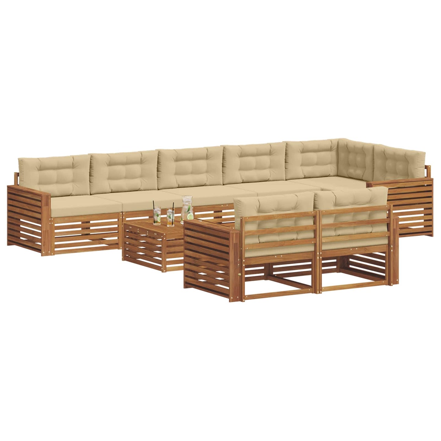 Set di divani da esterno con cuscino 9 pcs Naturale e Beige | homemem39