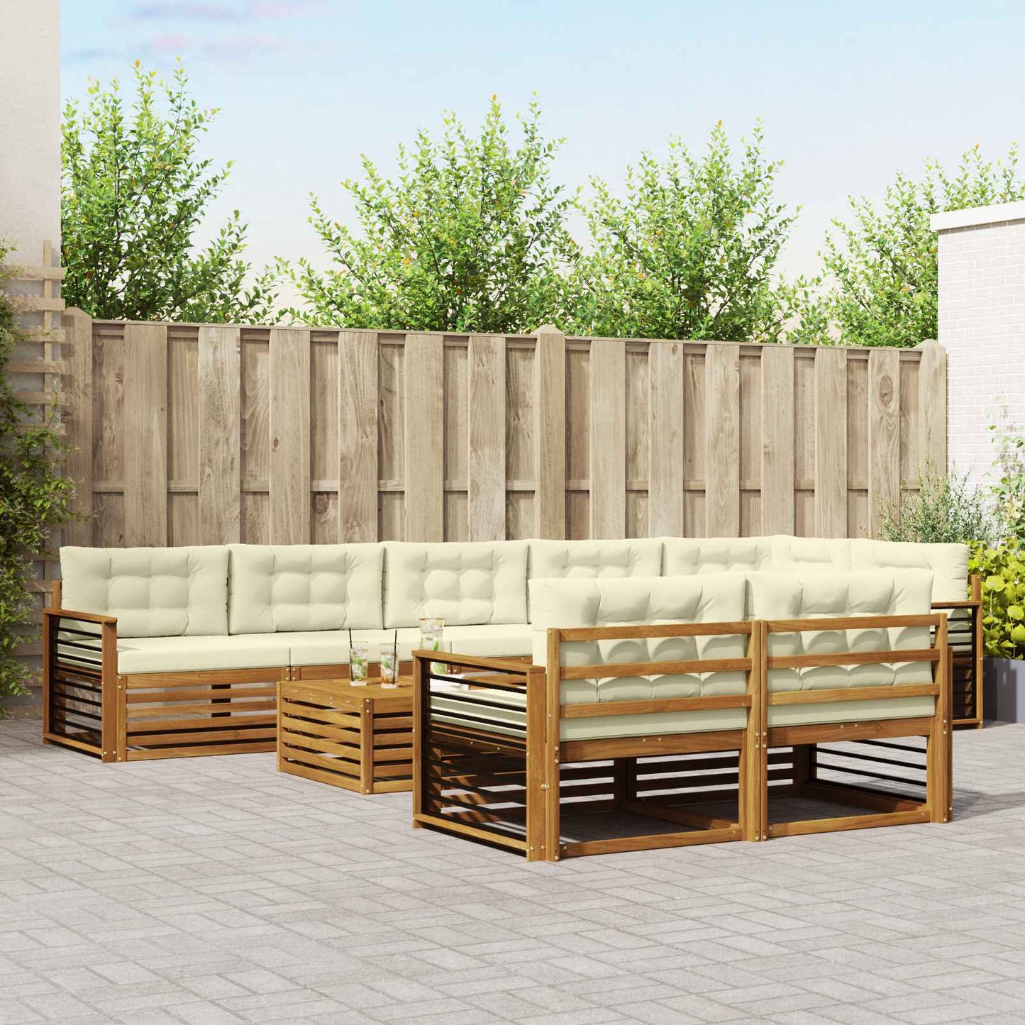 Set di divani da esterno con cuscino 9 pcs Naturale e Crema