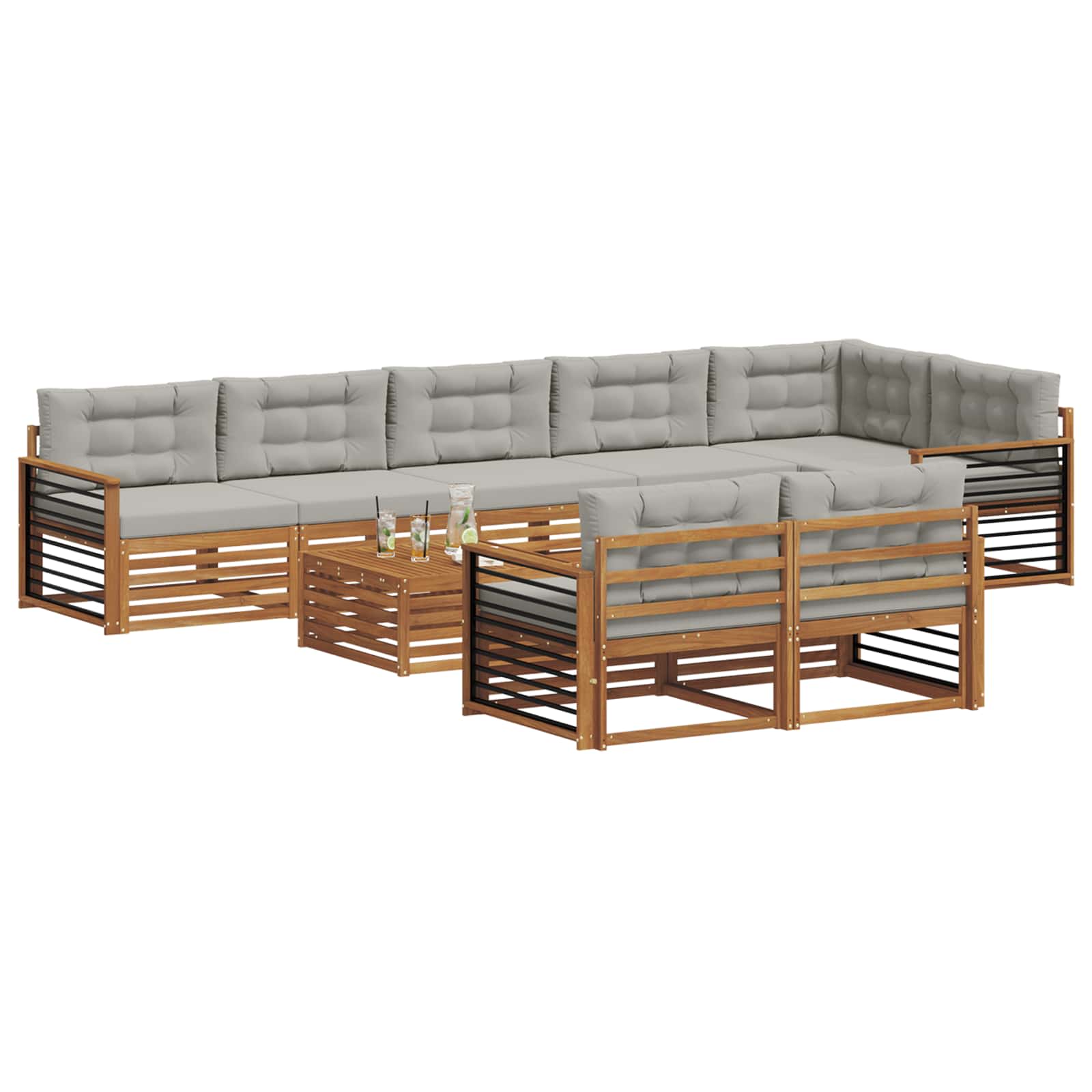 Set di divani da esterno 9 pcs Grigio Naturale e Chiaro | homemem39