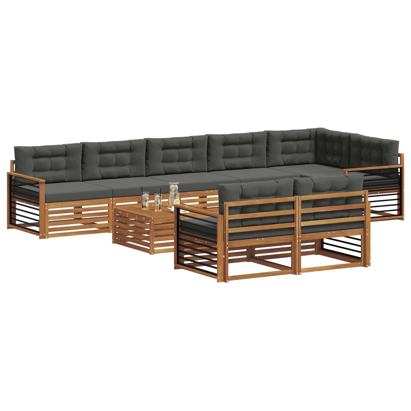 Set di divani da esterno con cuscino 9 pcs Naturale e Antracite | homemem39