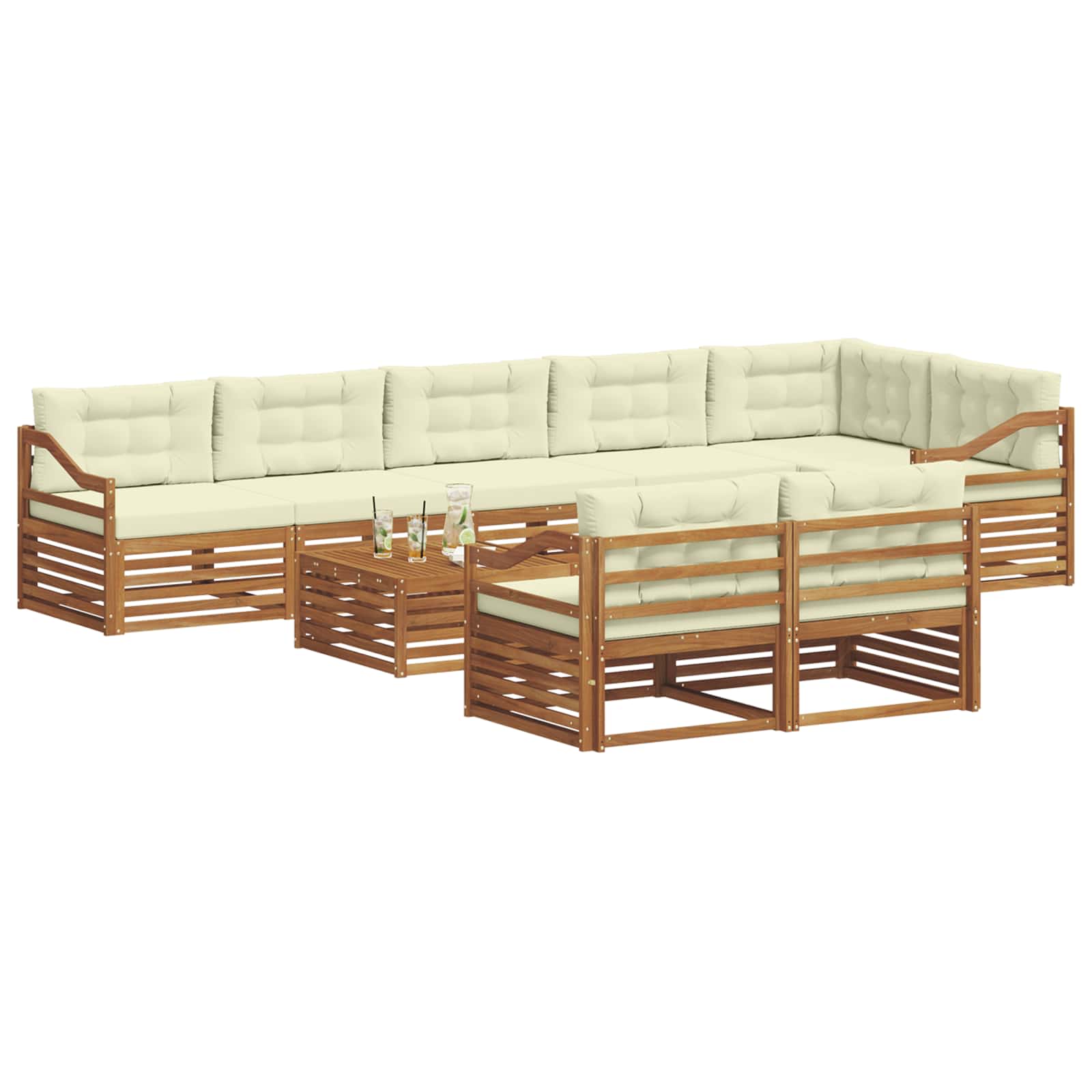 Set di divani da esterno con cuscino 9 pcs Naturale e Crema | homemem39