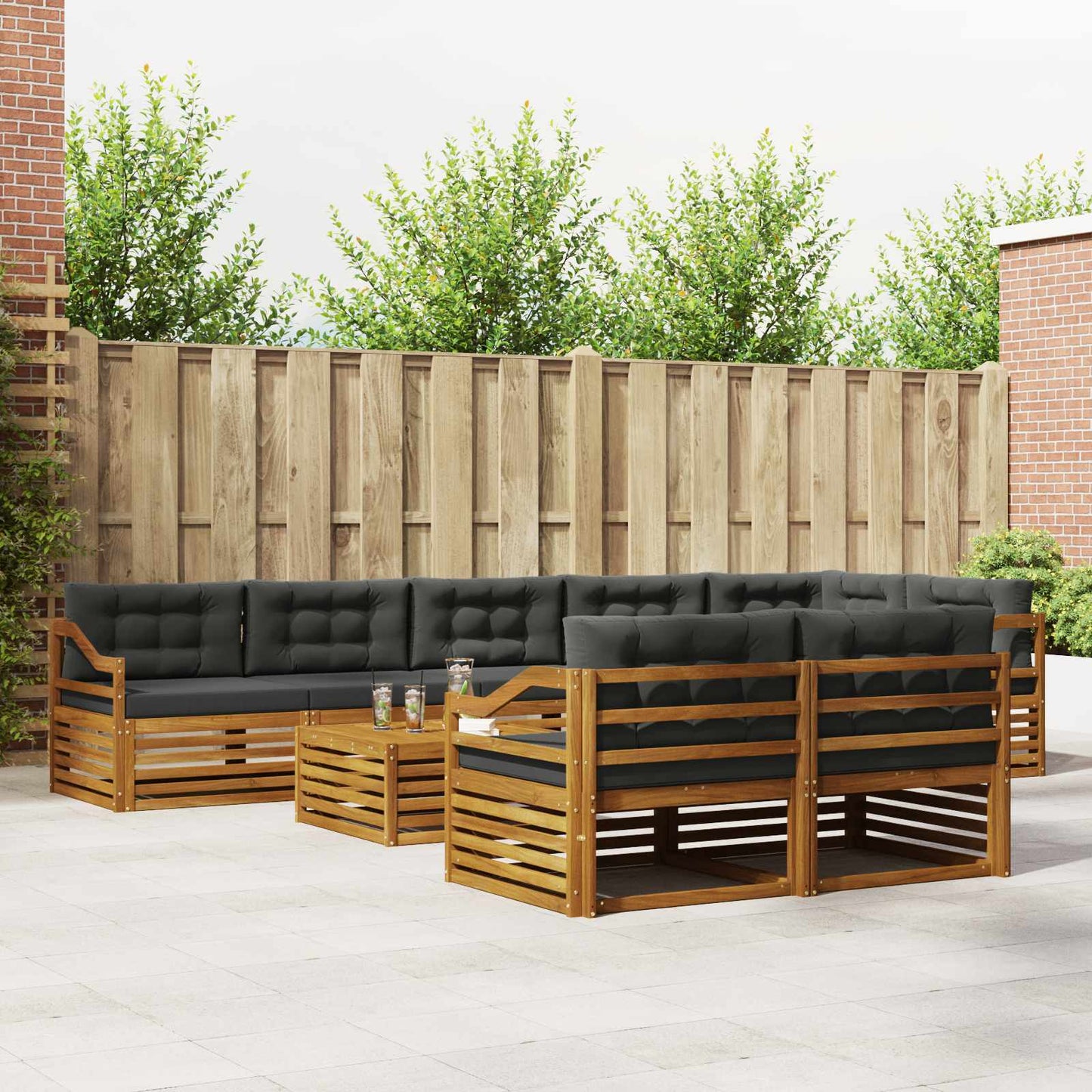 Set di divani da esterno con cuscino 9 pcs Naturale e Antracite