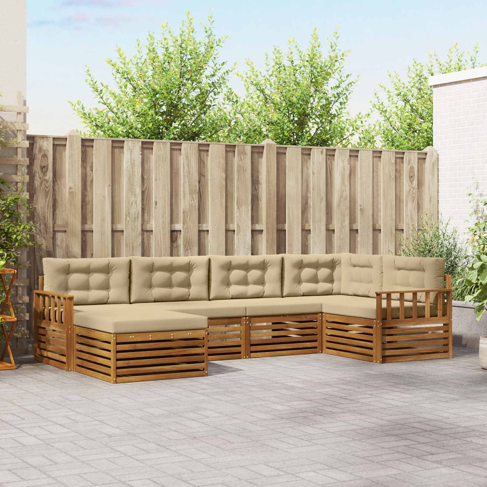 Set di divani da esterno con cuscino 6 pcs Naturale e Beige | homemem39