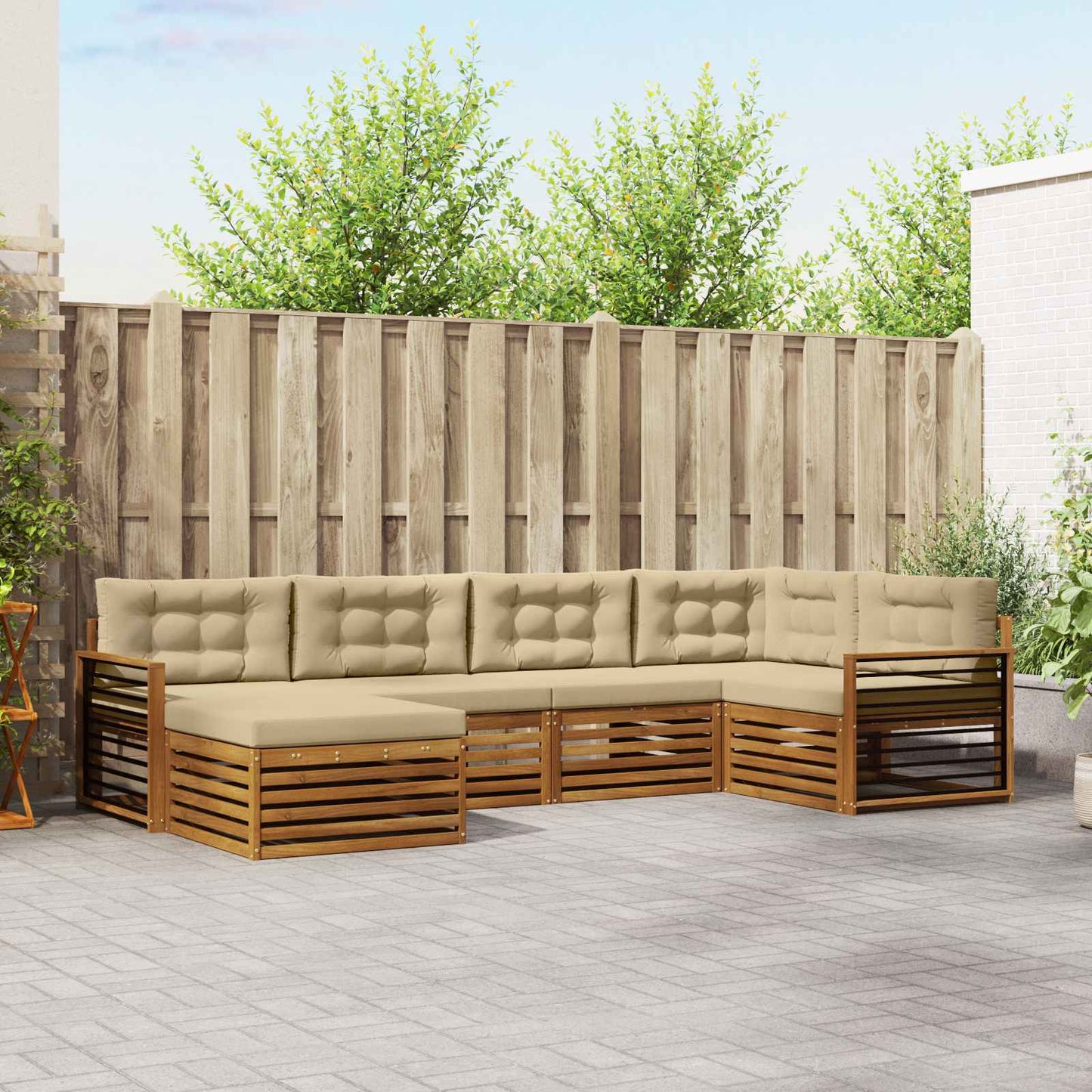 Set di divani da esterno con cuscino 6 pcs Naturale e Beige