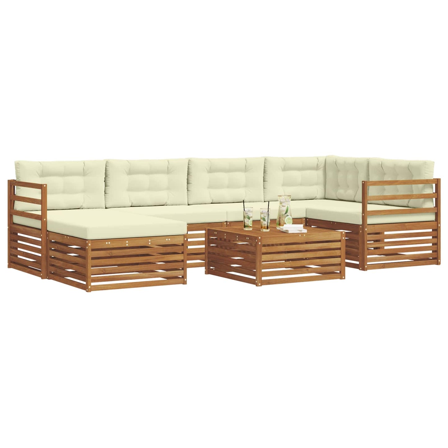 Set di divani da esterno con cuscino 7 pcs Naturale e Crema | homemem39