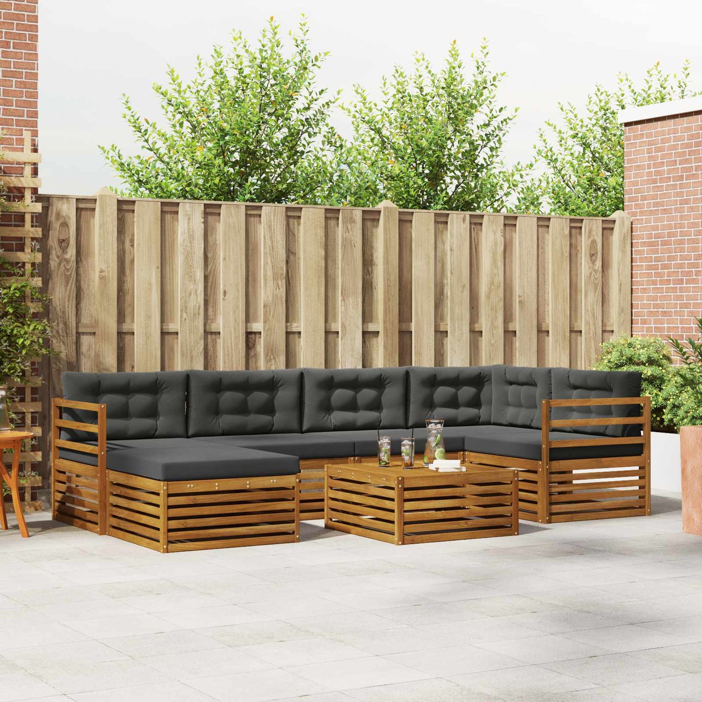 Set di divani da esterno con cuscino 7 pcs Naturale e Antracite