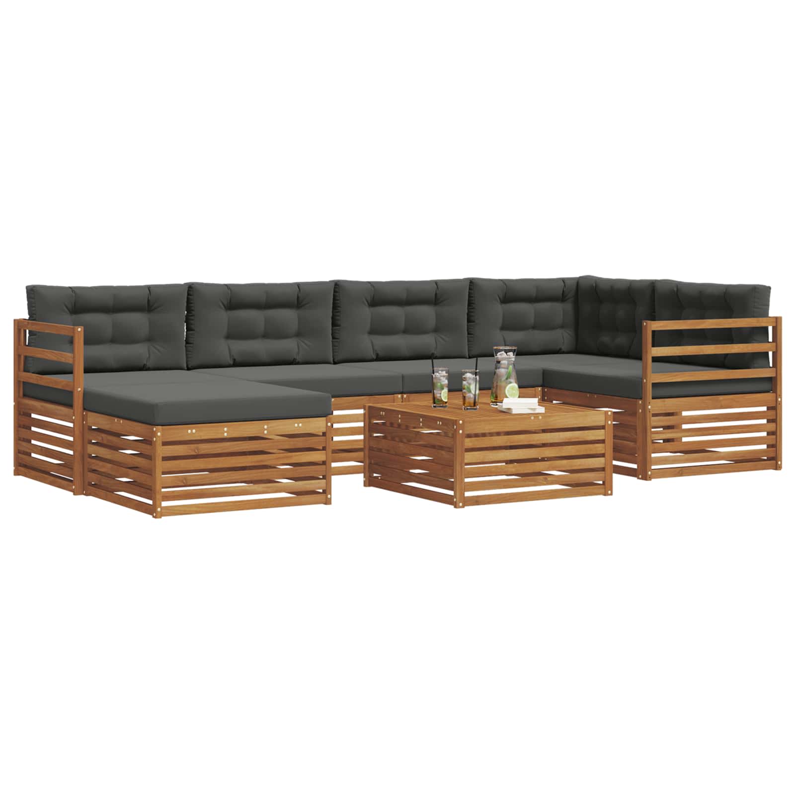 Set di divani da esterno con cuscino 7 pcs Naturale e Antracite | homemem39