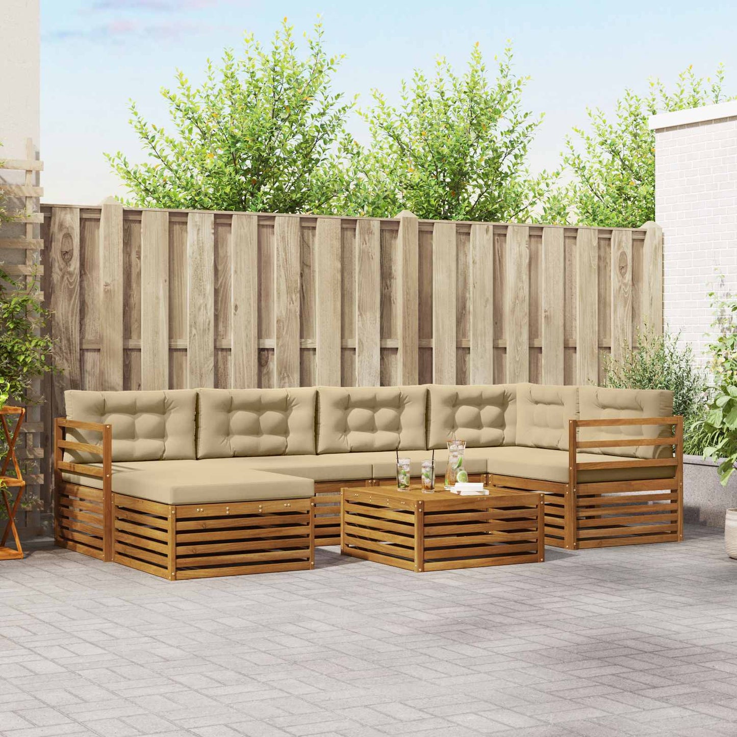 Set di divani da esterno con cuscino 7 pcs Naturale e Beige | homemem39