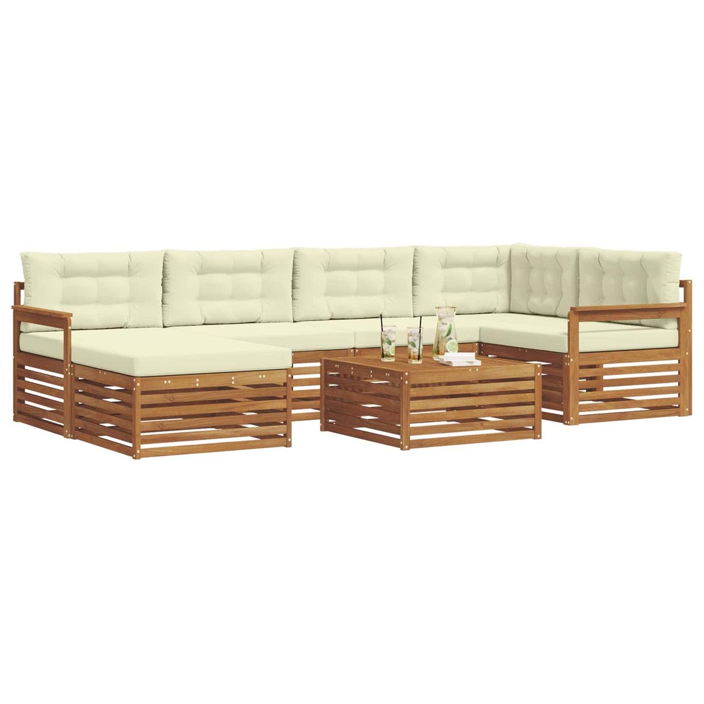 Set di divani da esterno con cuscino 7 pcs Naturale e Crema | homemem39
