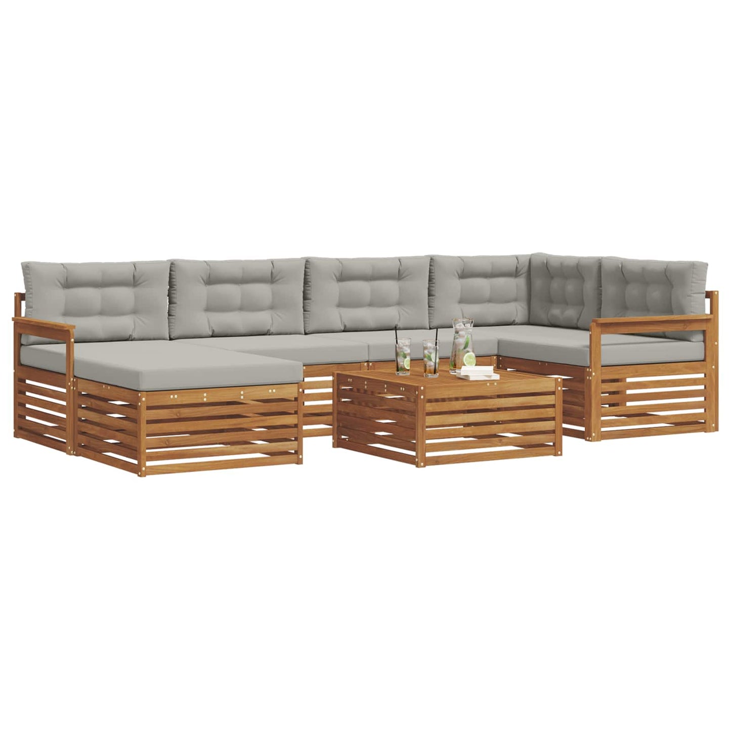 Set di divani da esterno 7 pcs Grigio Naturale e Chiaro | homemem39