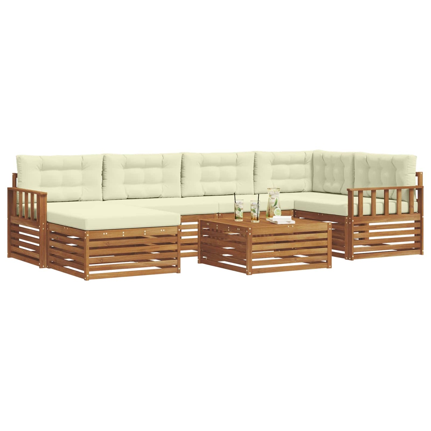 Set di divani da esterno con cuscino 7 pcs Naturale e Crema